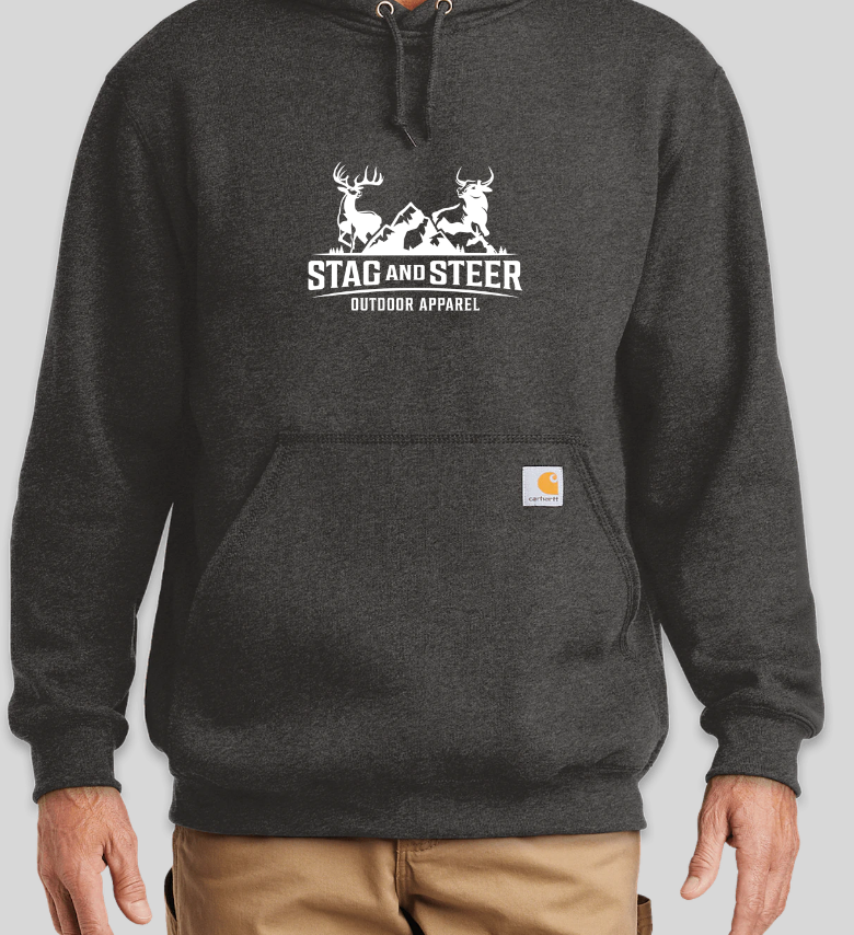 Charcoal heavyweight hoodie with Stag and Steer logo